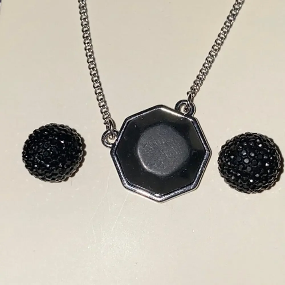 Gemma Simone Demi Silver Necklace & Earring Set Matte Black New in Box